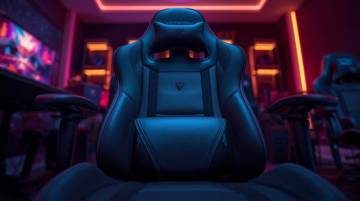 Gaming chair vs office chair comparison featuring a black leather gaming chair in an RGB gaming setup.