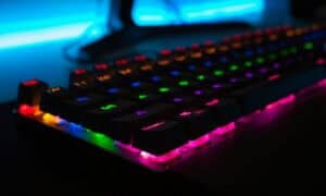 A colorful gaming setup with the best keyboards under $50