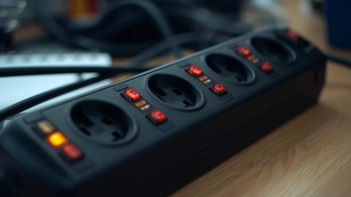 Surge protector with individual outlet switches, an essential desk accessory for gaming under $50