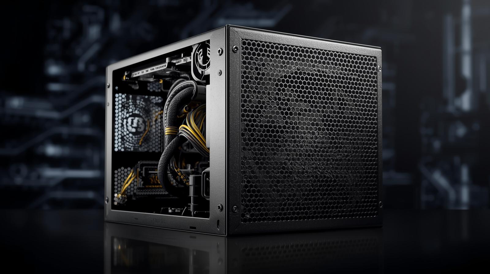 Best 1000W power supply internal components including capacitors, wiring, and cooling fan