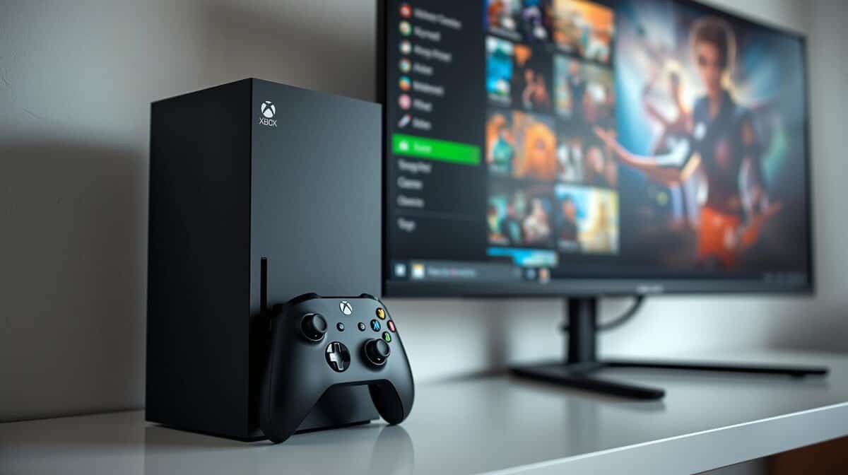 Best monitor for Xbox Series X setup with console, controller, and gaming monitor on a desk