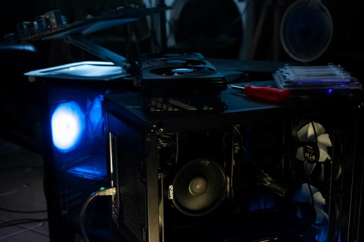 Best graphics card for 1440p gaming inside an AMD PC build with blue lighting