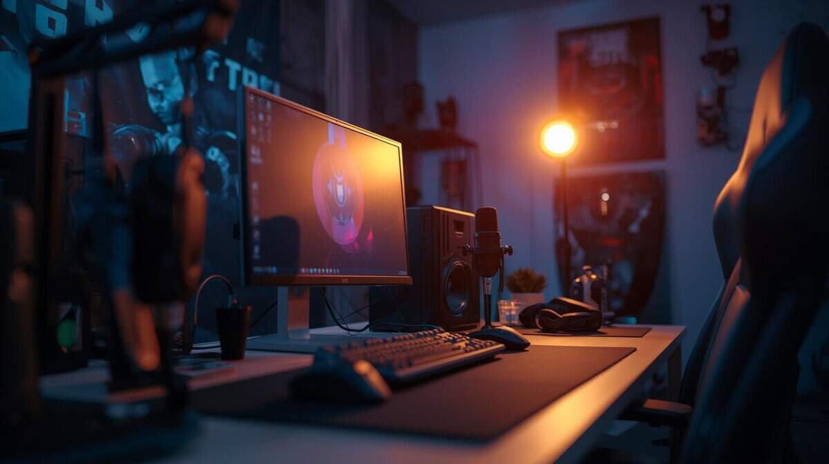 LED key light panel illuminating a streamer at their desk demonstrating the best lighting for streaming with a single light source