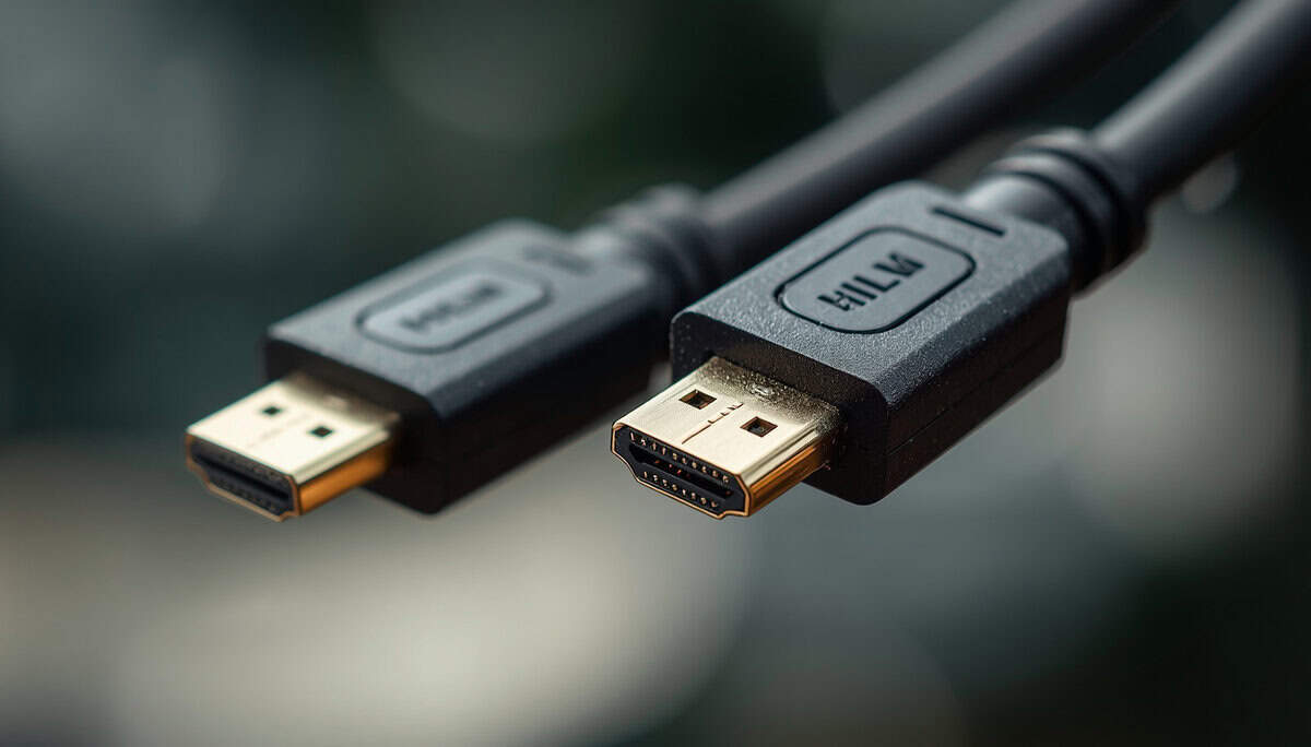 Two HDMI cable connectors side by side with gold-plated tips, the foundation of the displayport vs hdmi for gaming debate