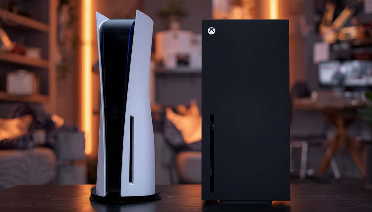 PS5 and Xbox Series X consoles side by side, the two machines compared in this PS5 vs Xbox Series X value breakdown