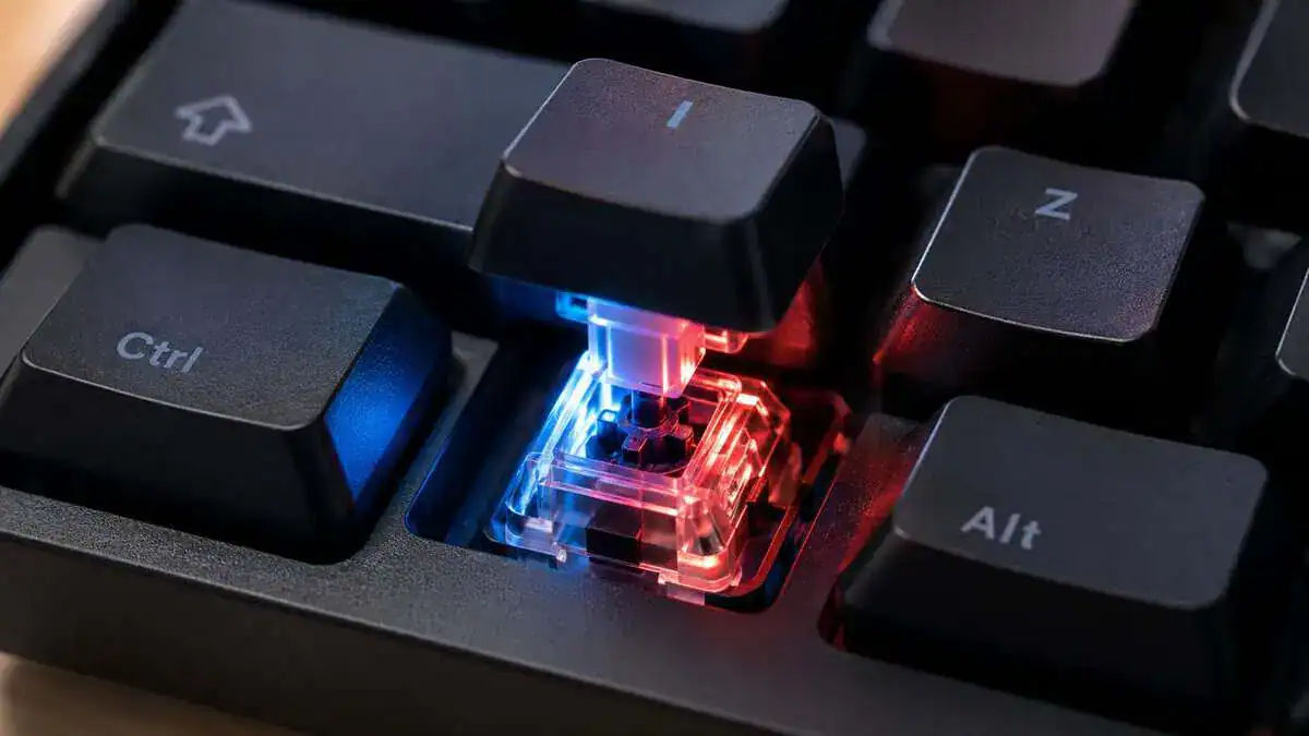 Mechanical keyboard switch up close, the actuation point that matters in the best budget keyboard for Marvel Rivals