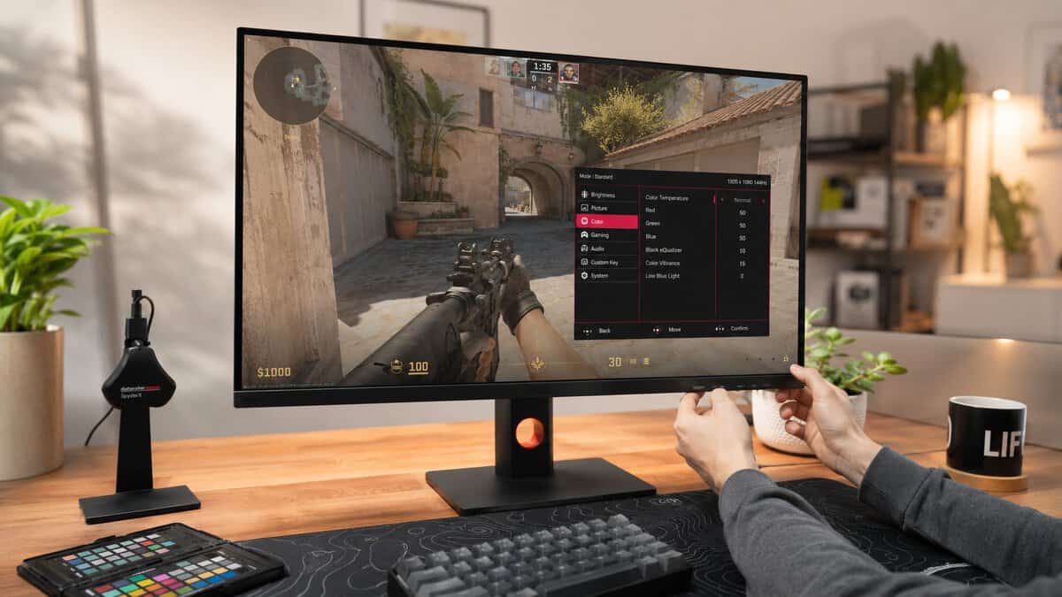 Gaming monitor setup on a desk, part of the best gaming monitor under $300 comparison