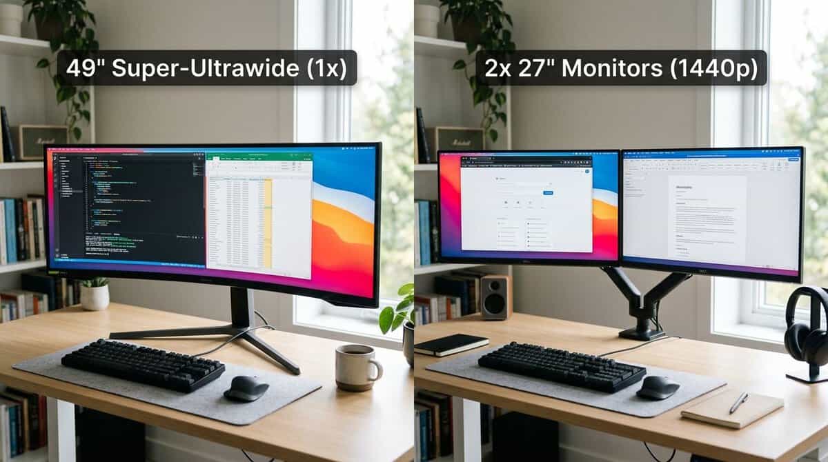 Best 49 inch monitor super ultrawide compared side by side with a dual 27-inch 1440p setup