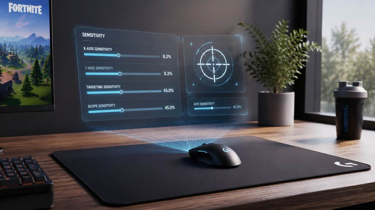 Close-up of a gaming mouse on the best mousepad for Fortnite showing the cloth surface texture