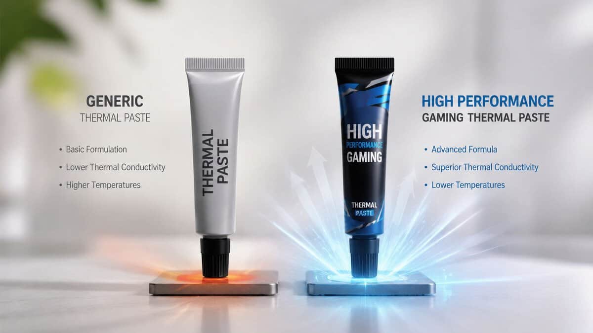 Best thermal paste comparison showing a generic tube next to a high performance gaming formula